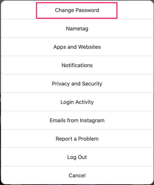 تغییر رمز اینستاگرام